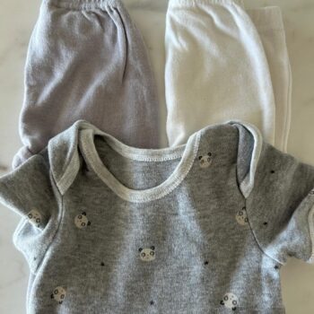 3 pce buundle leggings and panda romper 0-3mnths