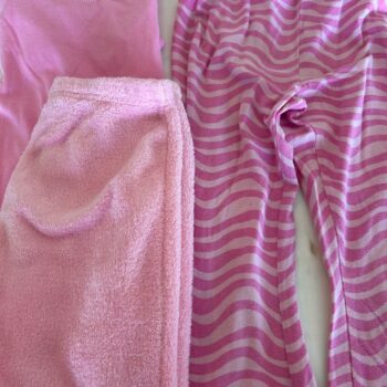 Buundle t-shirt, Woolworths flared pants and fleece pants 6-7yrs