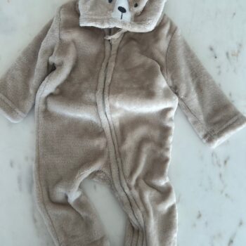 Velour hooded babygrower 3-6mnths