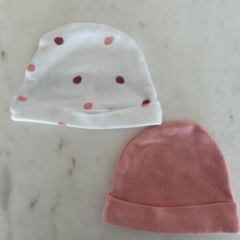 set of 2 100% cotton caps 0-3mnths